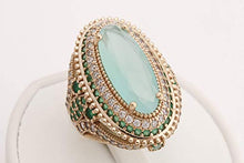 Load image into Gallery viewer, Turkish Handmade Jewelry Long Oval Shape Aquamarine and Round Cut Emerald Topaz 925 Sterling Silver Ring Size All
