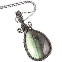 Load image into Gallery viewer, Nupuyai Natural Labradorite Necklace for Unisex, Handmade Wire Wrapped Irregular Healing Stone Pendant with Chain 19&quot;
