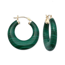 Load image into Gallery viewer, Ross-Simons Malachite Hoop Earrings in 14kt Yellow Gold For Women
