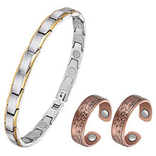 Load image into Gallery viewer, Feraco Magnetic Bracelet &amp; Ring for Women Arthritis Pain Relief Sleek titanium Steel Magnet Therapy Bracelets &amp; opper Magnetic Rings for Women, 3500 Gauss Strong
