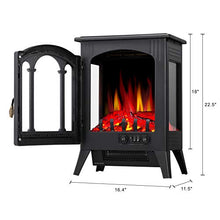 Load image into Gallery viewer, R.W.FLAME Infrared Electric Fireplace Stove, 16&quot; Freestanding Fireplace Heater, Realistic Flame Effects, Adjustable Brightness and Heating Mode, Overheating Safe Design, 1000W/1500W, Black
