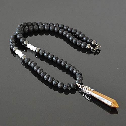 Beaded Necklace for Men June Birthstone Jewelry Natural Stone Moonstone Black Lava Hematite Tigers Eye