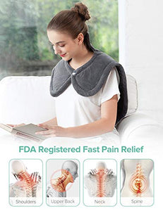 Large Heating Pad for Neck and Shoulders Pain Relief, Sable Heating Wrap for Neck with Auto Shut Off - 6 Temperature Settings