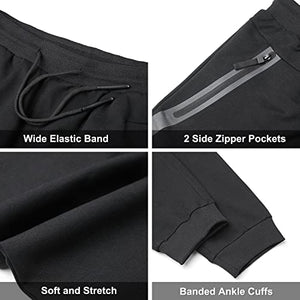 JARKADA Mens Hiking Jogger Sweatpants Slim Fit Workout Joggers for Men with Pockets Cotton Black M