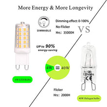 Load image into Gallery viewer, G9 LED Bulb Dimmable 4W, 40 Watt T4 G9 Halogen Equivalent, 2700K Soft Warm White, 120V No-Flicker, Chandelier Lighting 450LM (5 Pack) by BAOMING
