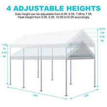 Load image into Gallery viewer, ADVANCE OUTDOOR 10 x 20 FT Heavy Duty Carport Car Canopy Garage Boat Shelter Party Tent, Adjustable Height from 6.0ft to 7.5ft, White
