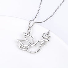 Load image into Gallery viewer, S925 Sterling Silver Jewelry Doves Birds with Olive Leaves Peace Symbol Animal Pendant Necklace 18 inches
