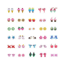 Load image into Gallery viewer, Minihope 30 pairs little girls earrings hypoallergenic,Cute Multiple Animal Donut Stud Earrings for Kids,Made with Polymer Clay,Best gifts for girls.
