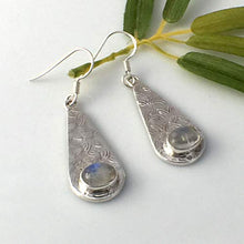 Load image into Gallery viewer, Genuine Adularescence MOONSTONE Gemstones, 925 Sterling Silver, Long (1.57&quot; with hooks) Earring Jewelry.
