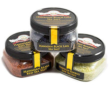 Load image into Gallery viewer, Hawaiian Sea Salt 3-Pack - Hawaiian Alaea Red, Bamboo Jade, Black Lava - All-Natural Sea Salts from the Pacific Ocean and Hawaiian Islands - Gluten-Free, No MSG, Non-GMO - Chef's Choice (12 total oz.)
