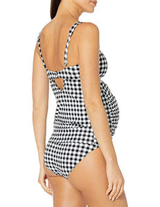 Motherhood Maternity womens Keyhole Back Two Piece Swimsuit Tankini Set, Black/ White Gingham, Medium US