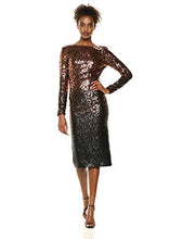 Load image into Gallery viewer, Dress the Population Women's Emery Long Sleeve Stretch Sequin Midi Sheath, Copper/Black, L
