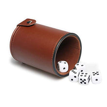 Load image into Gallery viewer, RERIVER PU Leather Dice Cup Set with Storage Compartment Felt Lining Shaker with 5 Dot Dices for Farkle Yahtzee Games Playing Birthday Gift,Brown

