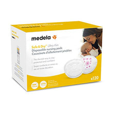 Load image into Gallery viewer, Medela Safe &amp; Dry Ultra Thin Disposable Nursing Pads, 120 Count Breast Pads for Breastfeeding, Leakproof Design, Slender and Contoured for Optimal Fit and Discretion

