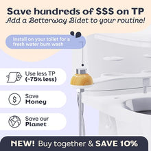 Load image into Gallery viewer, Betterway Bamboo Toilet Paper 3 PLY - Eco Friendly, Sustainable Toilet Tissue - 12 Double Rolls &amp; 360 Sheets Per Roll - Septic Safe - Organic, Plastic Free, Compostable &amp; Biodegradable - FSC Certified
