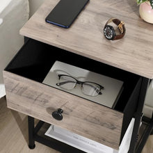 Load image into Gallery viewer, AMHANCIBLE Nightstands Set of 2, Small End Side Tables Living Room with Drawer, Industrial Slim Night Stands with Shelf, Bedside Tables for Bedroom, Greige HET03SDGY
