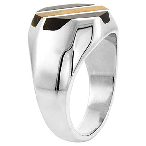 Sterling Silver Obsidian & Tiger Eye Ring for Men Octagonal 3 Stripes Solid Back Handmade, Size 13