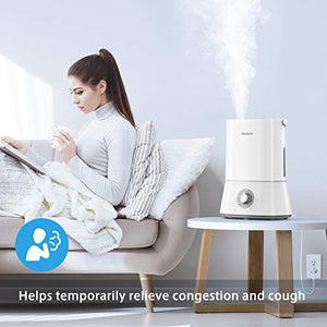 Homech Quiet Ultrasonic Humidifier,Cool Mist Humidifiers for Bedroom Home Baby (4L/1.06 Gallon) 12-60 Hours,Easy to Clean, 360° Nozzle,Waterless Tank Removal Auto Shut-Off (White)