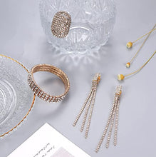 Load image into Gallery viewer, THUNARAZ Rhinestone Jewelry for Women Crystal Choker Necklace Glitter Fringe Dangle Earrings Bling Stretch Bracelet Oval Ring Wedding Bridal Costume Jewelry Set
