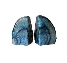 Load image into Gallery viewer, JIC Gem Home Decorative 2 to 3 Lbs  Polished Geode Agate Bookends 1 Pair with Rubber Bumpers Dyed Blue Color
