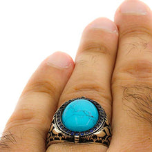 Load image into Gallery viewer, Solid 925 Sterling Silver Rings for Men Turkish Handmade Simulated Turquoise Luxury Design Premium Quality (14.75)
