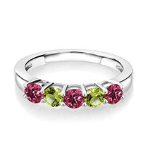 Load image into Gallery viewer, Gem Stone King 0.86 Ct Round Pink Tourmaline Green Peridot 925 Sterling Silver Ring (Size 6)

