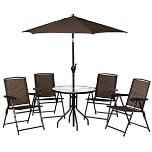 Giantex Set of 4 Patio Folding Chairs, Adjustable Sling Back Chairs with Armrest, Patio Dining Chairs Portable for Camping Garden Pool Beach, Deck Lounge Chairs (Brown)