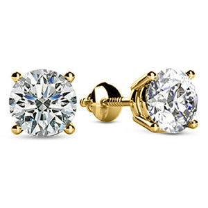 2 Carat 14K Yellow Gold Solitaire Diamond Stud Earrings Round Cut 4 Prong Screw Back (L-M Color, I1 Clarity)