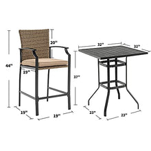 Load image into Gallery viewer, Mcombo 5 Piece Patio Dining Set, Outdoor Steel Dining Table Set, Wicker Furniture Set with Square Steel Wood Grain Table and 4 Arm Chairs for Garden Backyard Bistro and Deck, 6084-DS28-BK
