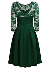 Load image into Gallery viewer, Miusol Women's Vintage Floral Lace 2/3 Sleeve Cocktail Party Swing Dress, Dark Green, Medium
