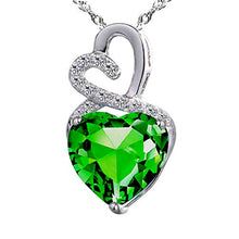 Load image into Gallery viewer, The Diamond Deal Lab-Created Green Emerald Gemstone May Birthstone Heart and Diamond Accent Pendant Necklace Charm in 925 Sterling Silver
