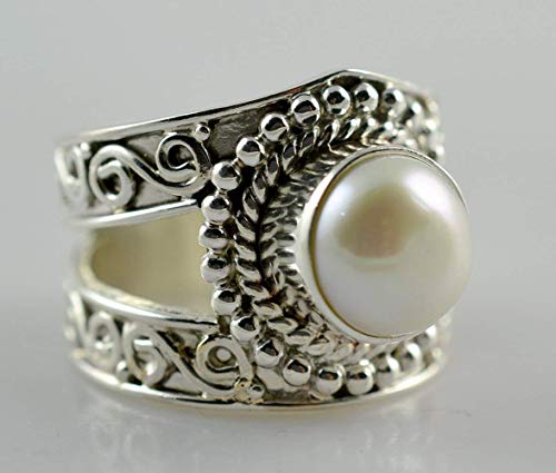 Freshwater Pearl Silver Ring, Pearl Ring, 925 Solid Sterling Silver Ring, Pearl Jewelry, Pearl Ring for Women, Handmade Ring Size 3-14 US