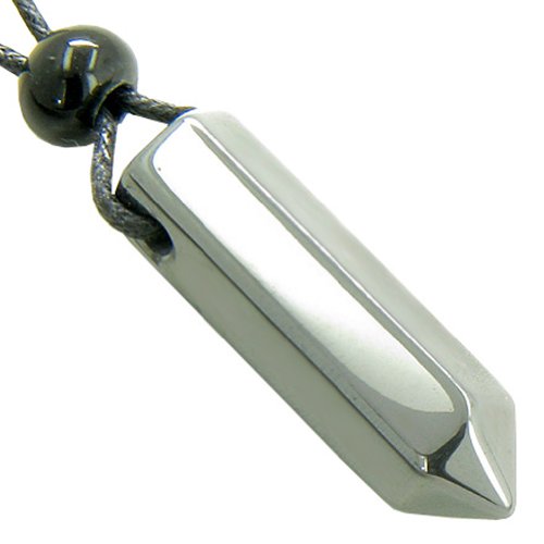BestAmulets Lucky Crystal Point Pendant Necklace in Hematite Gemstone