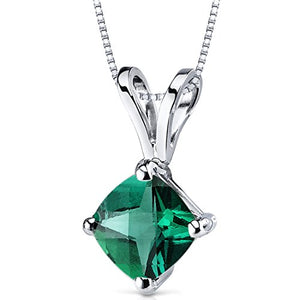 14 Karat White Gold Cushion Cut 0.75 Carats Created Emerald Pendant
