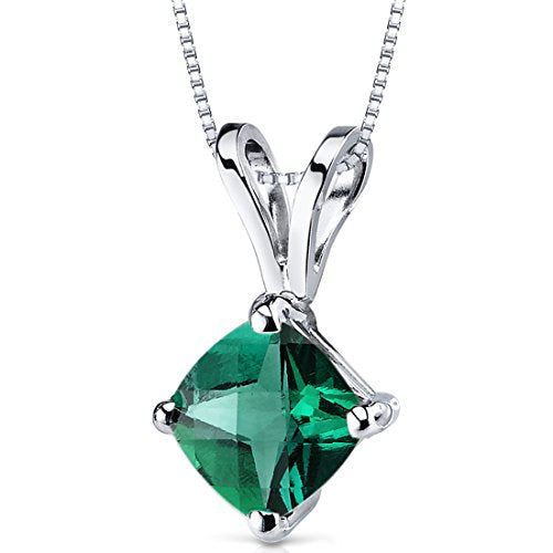 14 Karat White Gold Cushion Cut 0.75 Carats Created Emerald Pendant