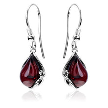 Load image into Gallery viewer, Black Cherry Amber Sterling Silver Fishhook Earrings
