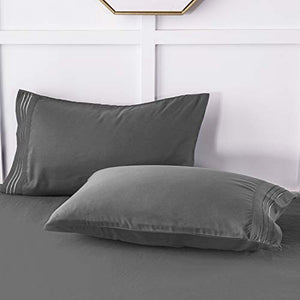 LIANLAM Queen Bed Sheets Set - Super Soft Brushed Microfiber 1800 Thread Count - Breathable Luxury Egyptian Sheets 16-Inch Deep Pocket - Wrinkle and Hypoallergenic-4 Piece(Queen, Dark Grey)