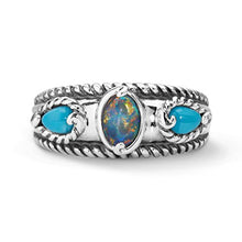 Load image into Gallery viewer, Carolyn Pollack Sterling Silver Sleeping Beauty Turquoise Opal Triple Band Ring, size 8
