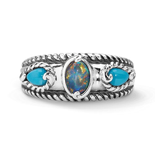 Carolyn Pollack Sterling Silver Sleeping Beauty Turquoise Opal Triple Band Ring, size 8