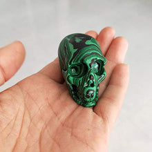 Load image into Gallery viewer, DingSheng 2" Natural Rock Quartz Crystal Skull,Hand Carved Crystal Gemstone Fine Art Sculpture, Reiki Healing Crystal Stone Statue Home Decoration (Malachite)

