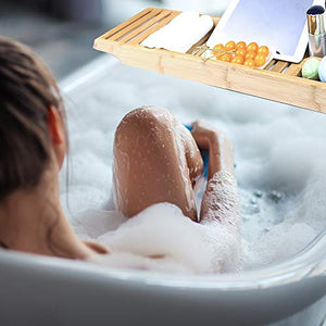 Luxury Bath Caddy Tray for Tub | Bath Table | Premium Bamboo Bathtub Tray for Tub | Fits All Bath Accessories Wine Glass, Books, Tablets, Cellphones, Shampoo | Bath Shelf Foldable