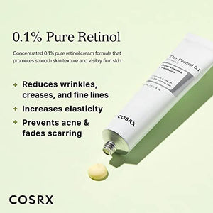 COSRX Retinol 0.1 Cream | Anti-aging Cream with 0.1% Retinol | Reduce Wrinkles, Fine Lines, and Signs of Aging | Not Tested on Animals, No Parabens