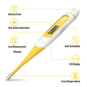 Digital Medical Thermometer for Fever - Oral, Rectal and Underarm Thermometer for Adults, Kids & Babies (Yellow)