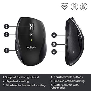 Logitech M705 Marathon Wireless Mouse, 2.4 GHz USB Unifying Receiver, 1000 DPI, 5-Programmable Buttons, 3-Year Battery, Compatible with PC, Mac, Laptop, Chromebook - Black