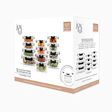 Load image into Gallery viewer, JoyFul by JoyJolt 24pc Borosilicate Glass Storage Containers with Lids. 12 Airtight, Freezer Safe Food Storage Containers, Pantry Kitchen Storage Containers, Glass Meal Prep Container for Lunch

