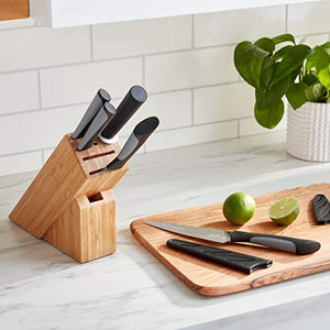 Kai Luna Knife Block Set, 6 Piece Kitchen Knives Set with Black Handles, Japanese Style Cutlery, Includes Chef, Utility, Paring, and Citrus Knives plus Honing and Sharpening Steel