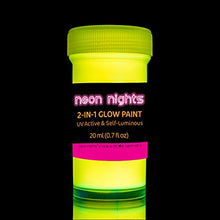 Load image into Gallery viewer, 2-IN-1 Glow In The Dark Acrylic Paint Set by neon nights – Glows in the Dark &amp; under UV Blacklight - Set of 8 Self-Luminous Neon Paints for Halloween - German Premium Quality - Phosphorescent
