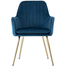 Load image into Gallery viewer, GOLDEN BEACH Velvet Dinning Chair Set of 2 Mid-Back Accent Chair Modern Leisure Armchair with Gold Plating Legs Upholstered Living Room Chair (Navy Blue)
