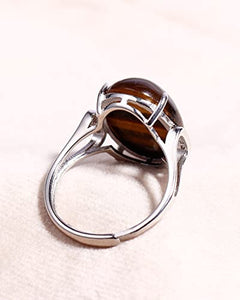 Jewever 925 Sterling Silver Rings for Women Men Genuine Tiger Eye Stone Anxiety Ring Open Adjustable Unisex Jewelry (7-10#)