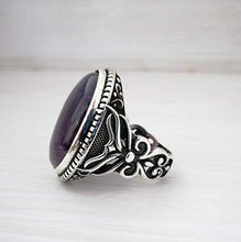 Load image into Gallery viewer, 925K Sterling Silver Mens Ring Witht Natural Amethyst Stone
